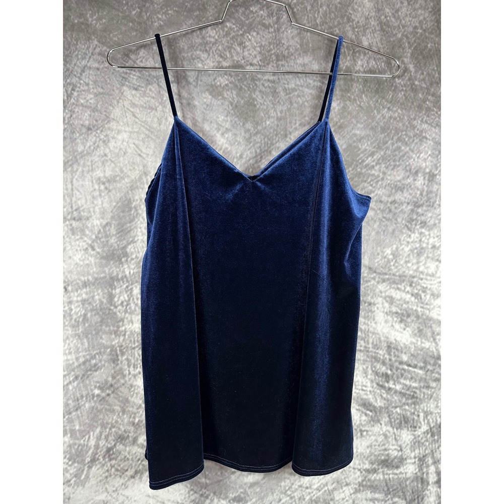2 Hearts Velvet Cami Tank Top Women Large Navy Blue Vintage Made in USA V-Neck